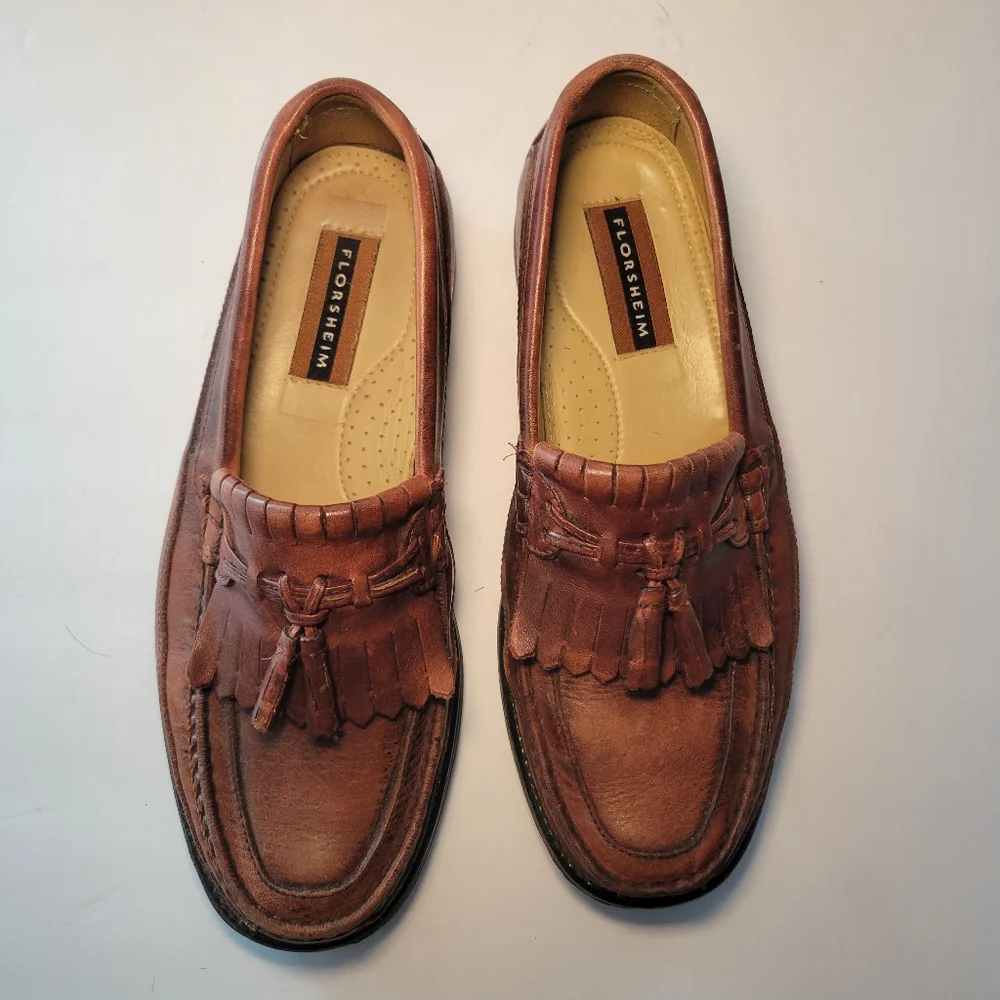 FLORSHEIM Men's 9D Brown Leather Moc Toe Tassel Kiltie Loafers‎ 18170 Brazil